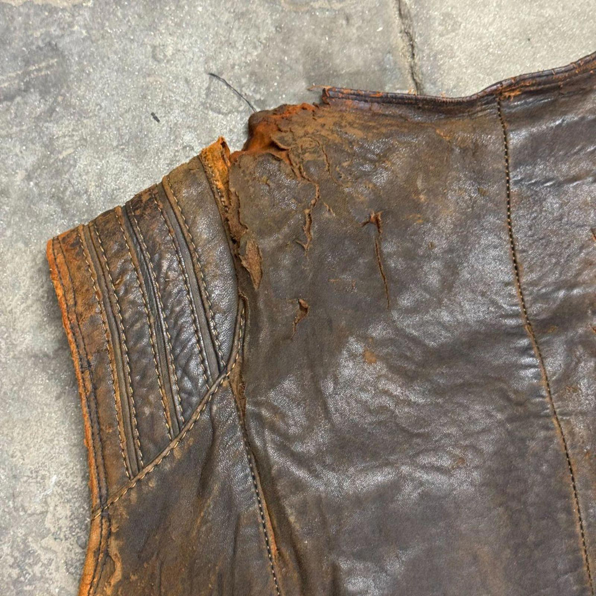Vintage 60s 70s Leather Fur Western Film Costume Vest Distressed Thrashed