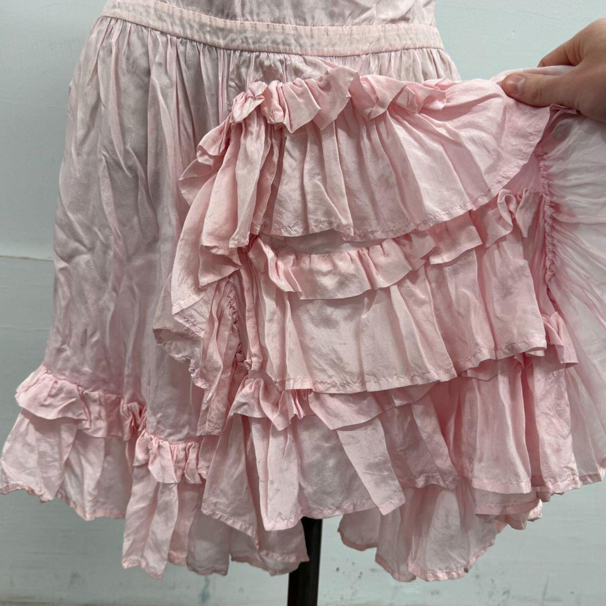 Vintage Y2K Pink 100% Silk Ruffle Mini Dress