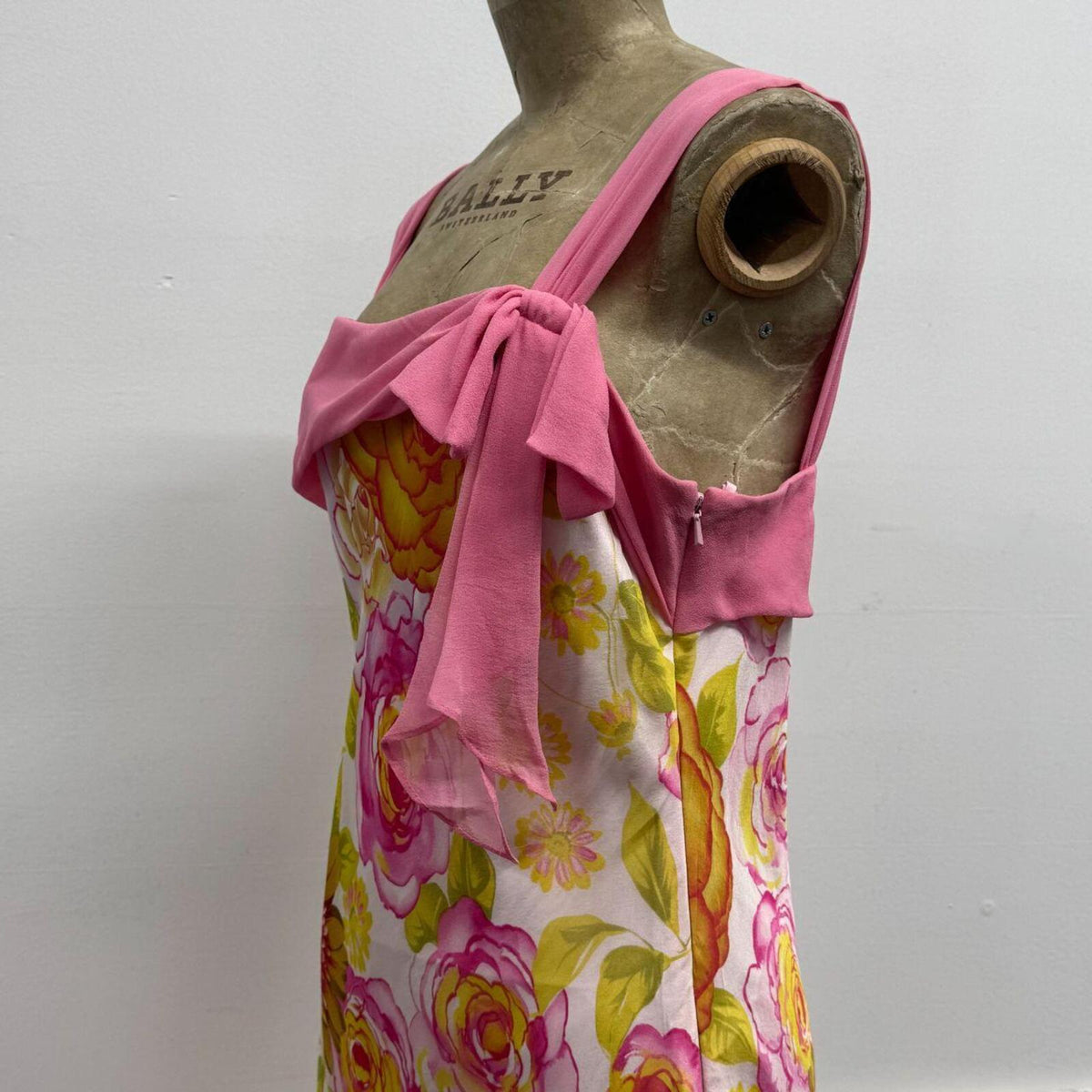 Vintage Y2K Gemini Floral Silk Asymmetrical Fairy Dress Pink Beaded