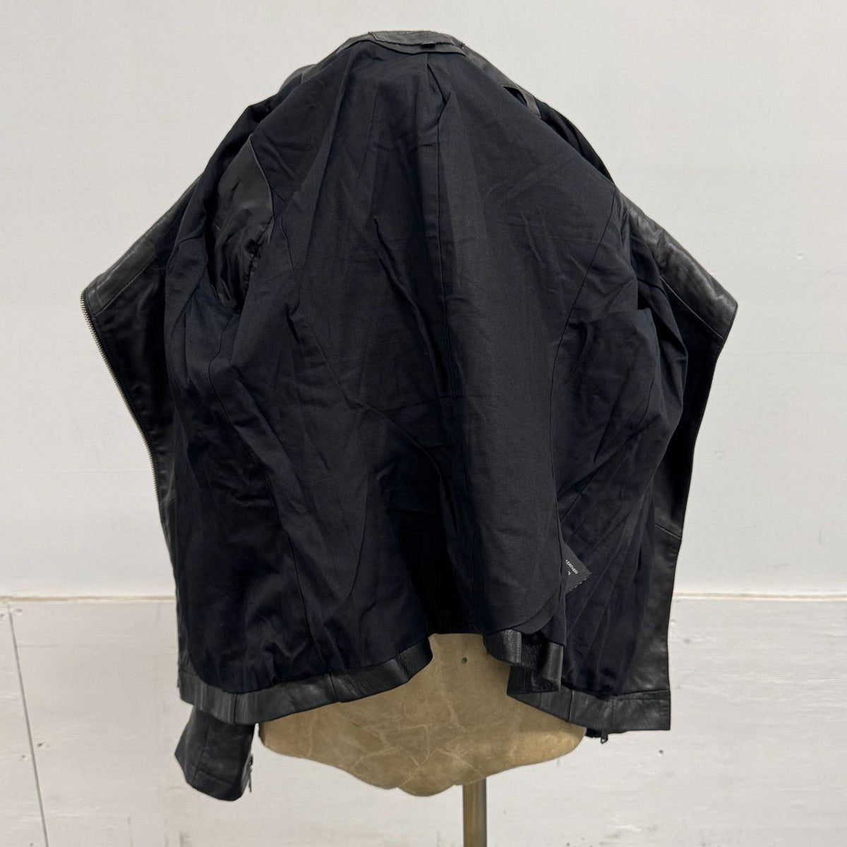 Vintage Black Big Collar Asymmetric Avant Garde Leather Jacket