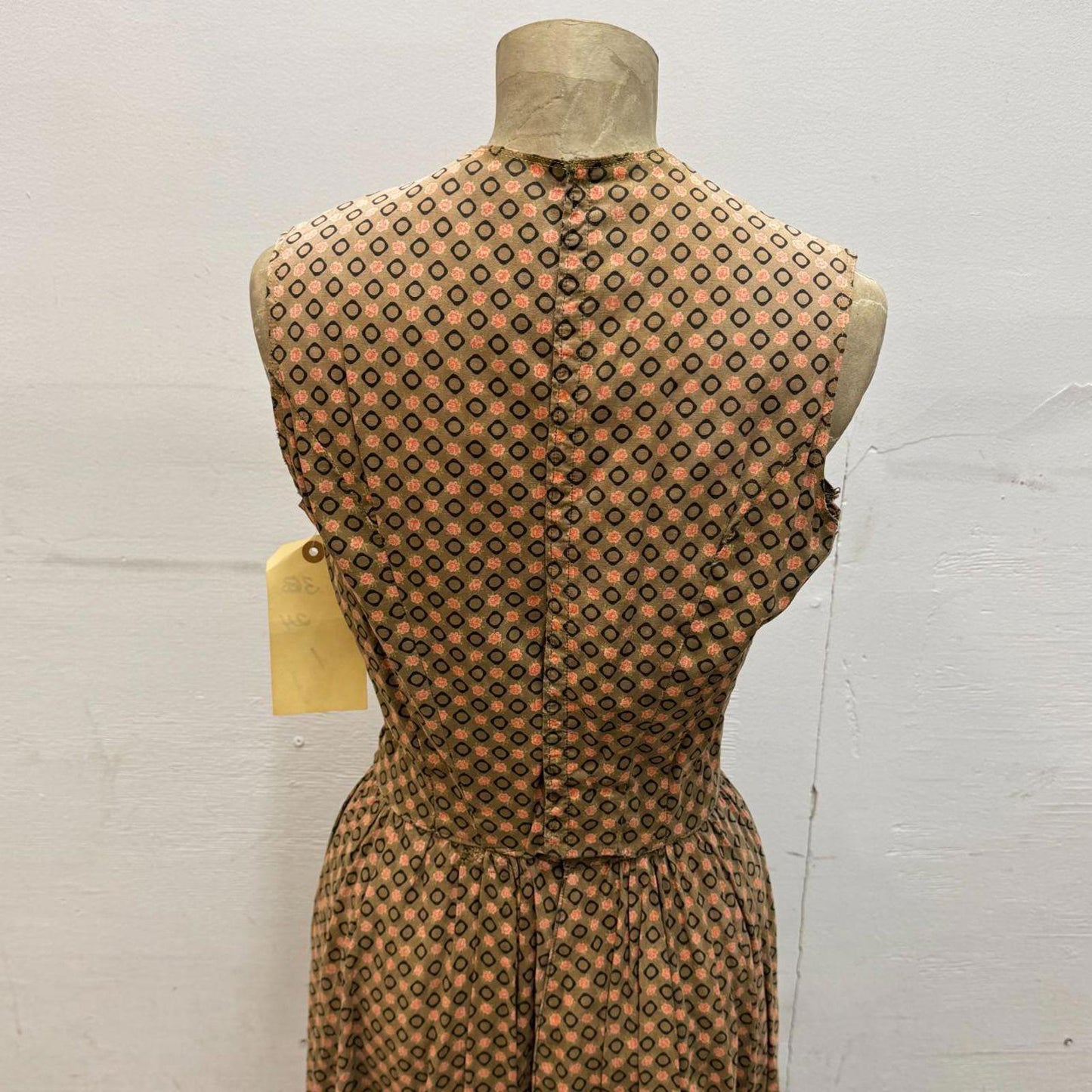 Vintage 1950s Studio-Made Tan Geometric Western Prairie Dress Movie Costume XS