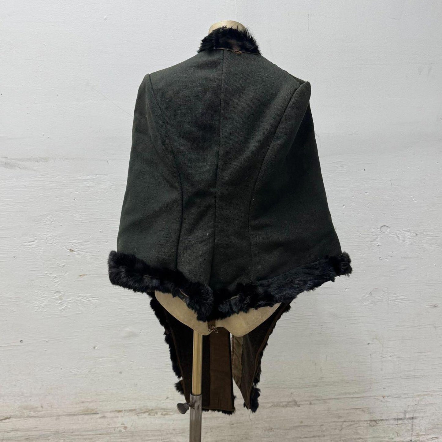 Antique Victorian Fur Trim Dolman Cape Coat 1880s 1890s Heavy Wool As-Is