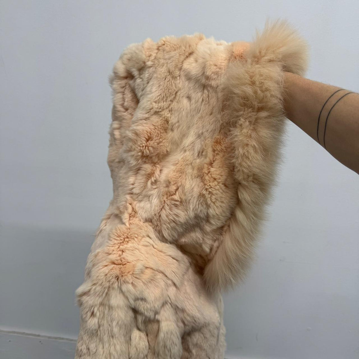 Vintage Y2K Hooded Peach Pastel Pink Rabbit & Fox Fur Jacket Coat