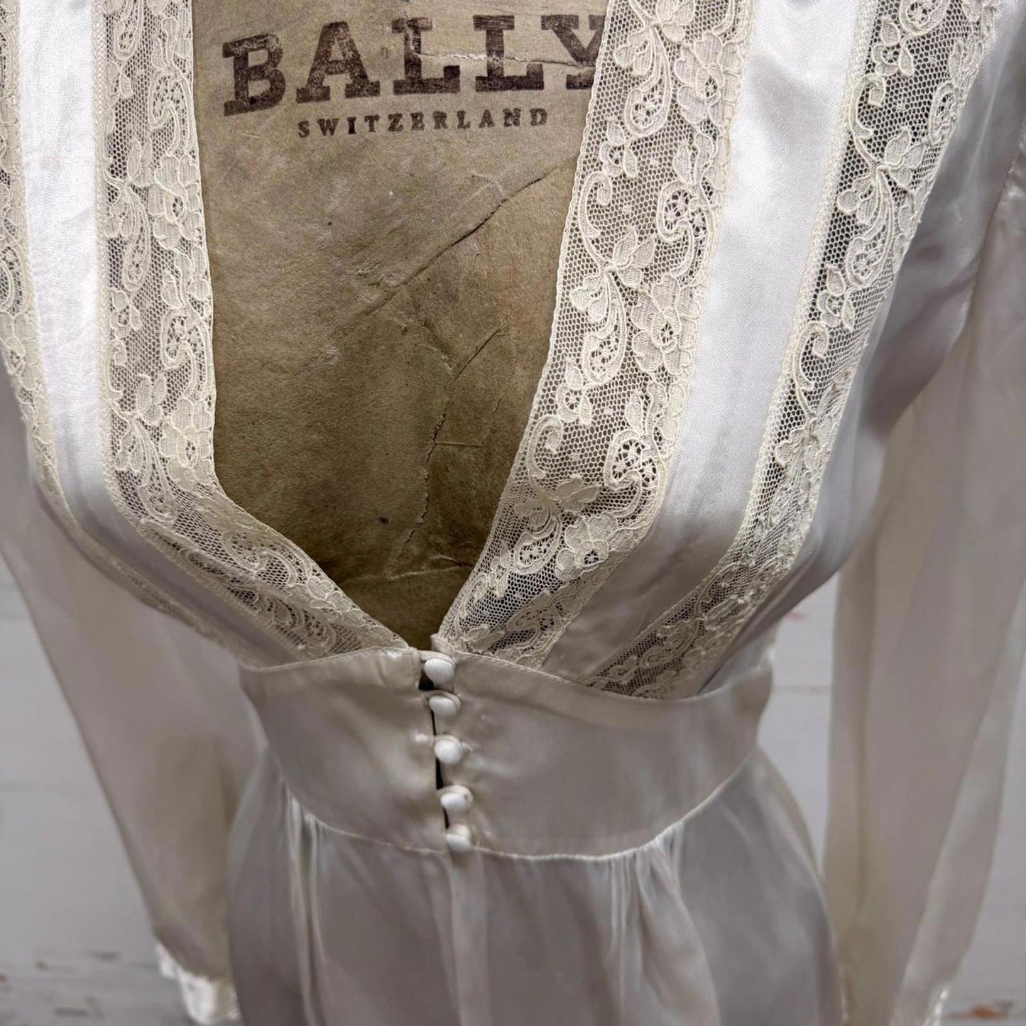 Restored 1940s Vintage White Ivory Satin Wedding Dress W/ Matching Slip 2pc Set