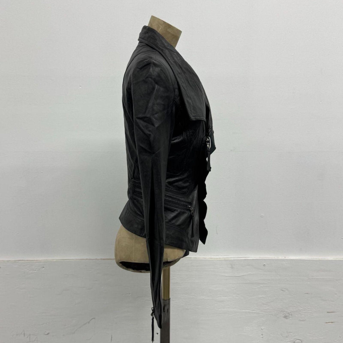 Vintage Black Moto Asymmetric Avant Garde Lambskin Leather Jacket