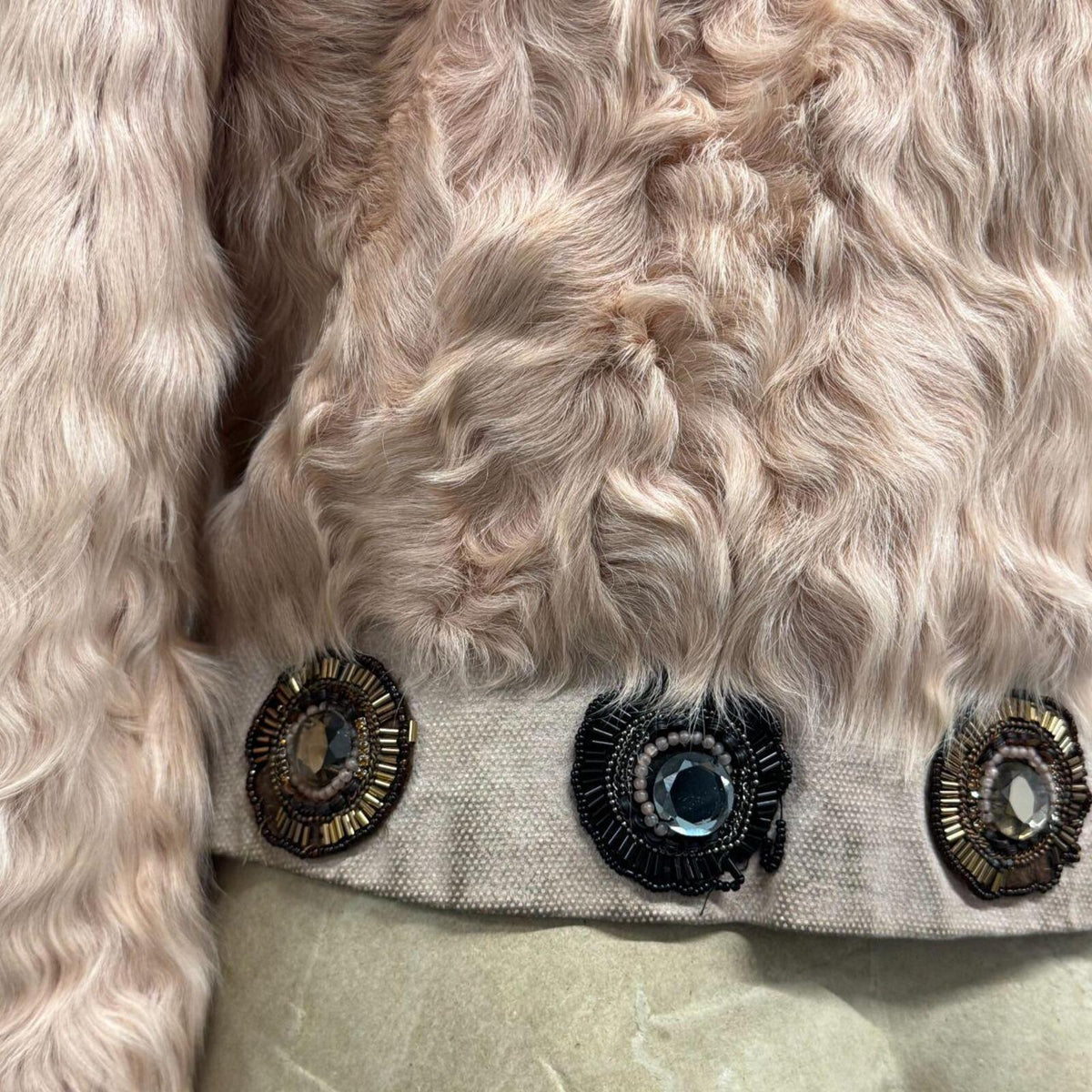 Vintage Y2K Pink Embellished Wool & Fox Fur Jacket Coat