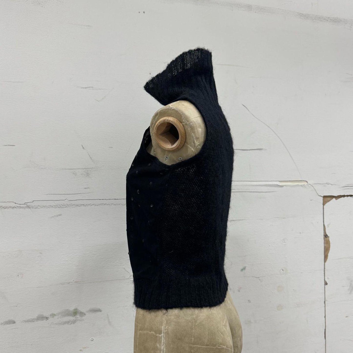 Vintage Black Mohair Turtleneck Knit Top with Sequin Panel S