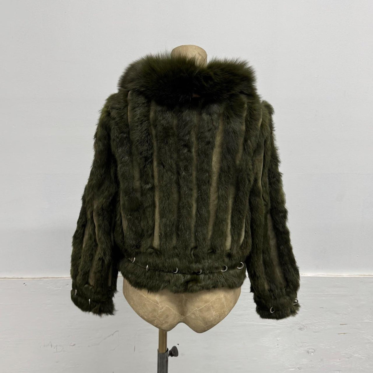 Vintage Y2K Green Rabbit & Fox Fur Pierced Jacket Coat 2