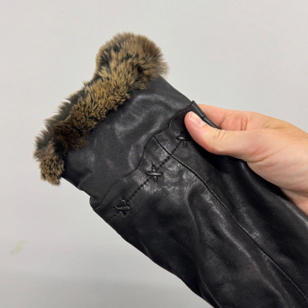 Vintage Y2K SINBOS Leather and Rabbit Fur Hooded Utility Trench Parka
