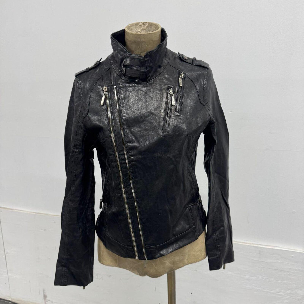 Vintage Black Multi-Zip Real Leather Moto Jacket