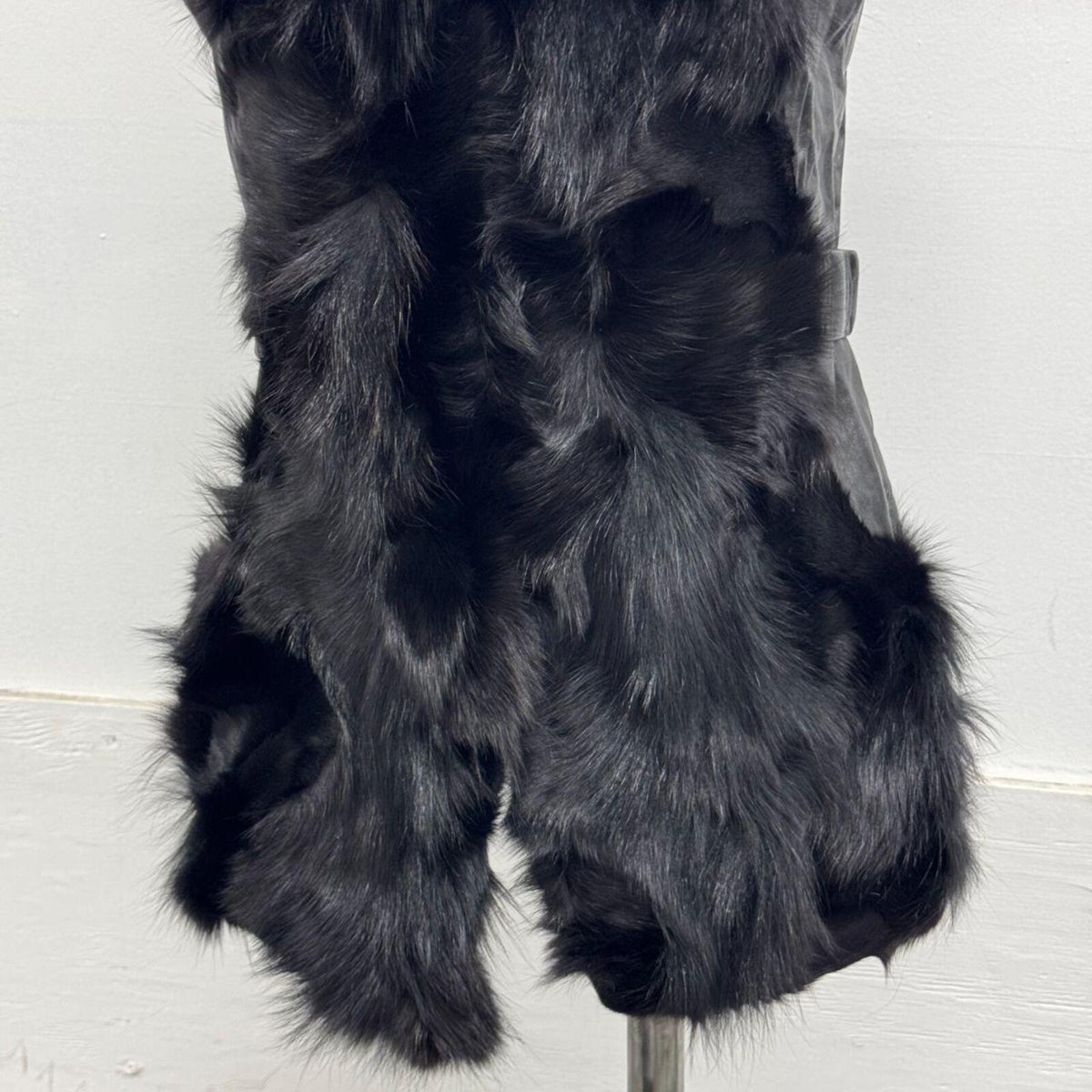 Vintage Black Full Fox Fur & Leather Vest