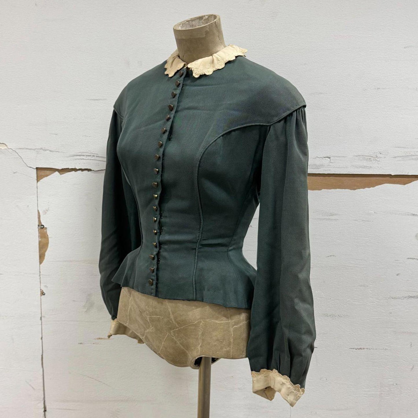Vintage Dark Green Victorian Style Peplum Bodice 50s does 1800s Film Costume