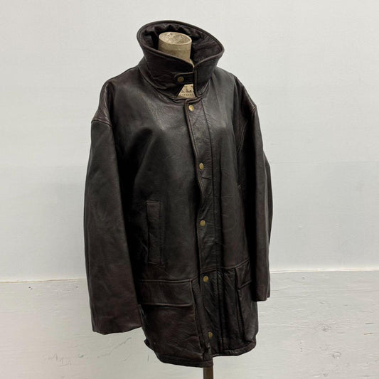 Vintage 80s C.P. Company Massimo Osti Leather Field Barn Jacket Brown L