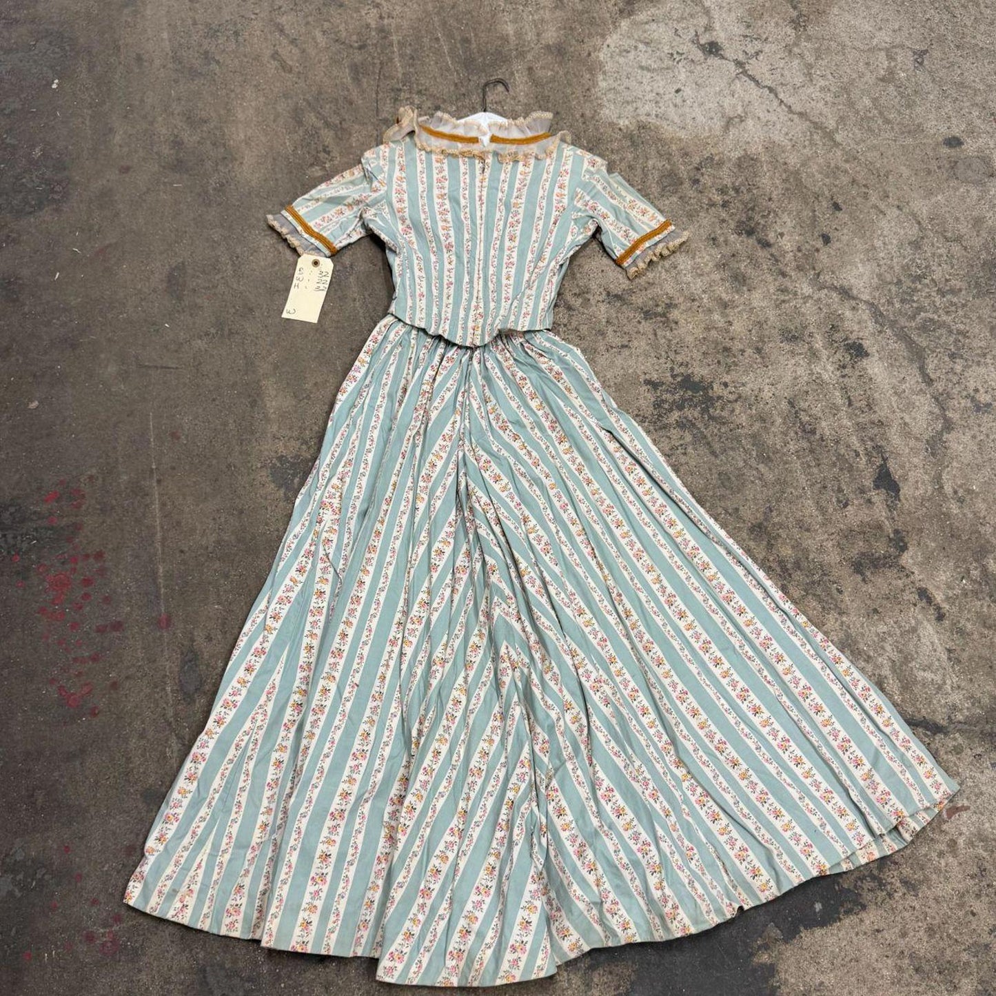 Vintage 40s does 1800s Victorian Blue Pink 2pc Gown Prairie Dress Film Costume