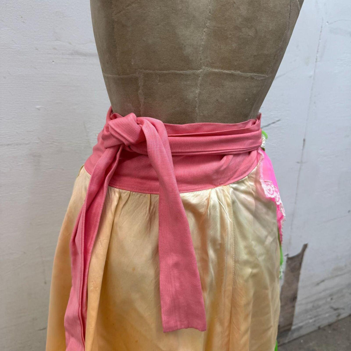 Vintage Broadway Costume 70s Neon Ruffle Maxi Wrap Skirt