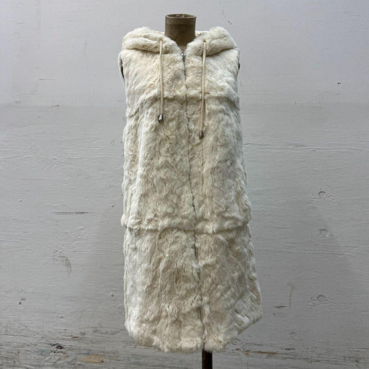 Vintage Y2K Ivory Hooded Rabbit Fur Gilet