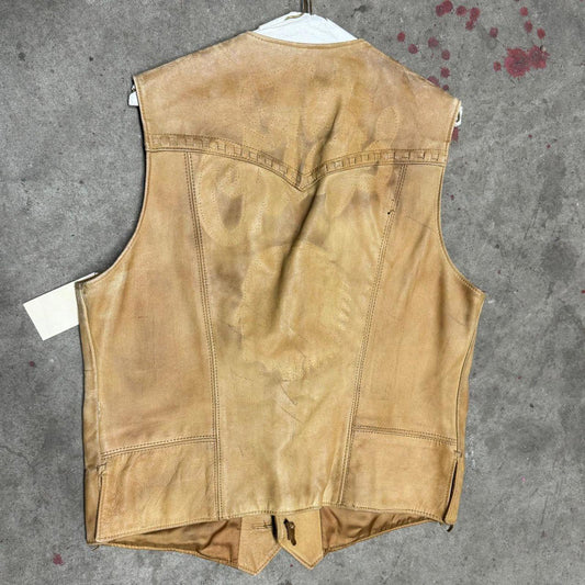 Vintage 60s 70s Suede Buckskin Western Film Costume Vest Ghosted Thrashed