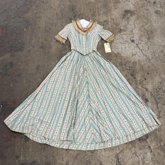 Vintage 40s does 1800s Victorian Blue Pink 2pc Gown Prairie Dress Film Costume