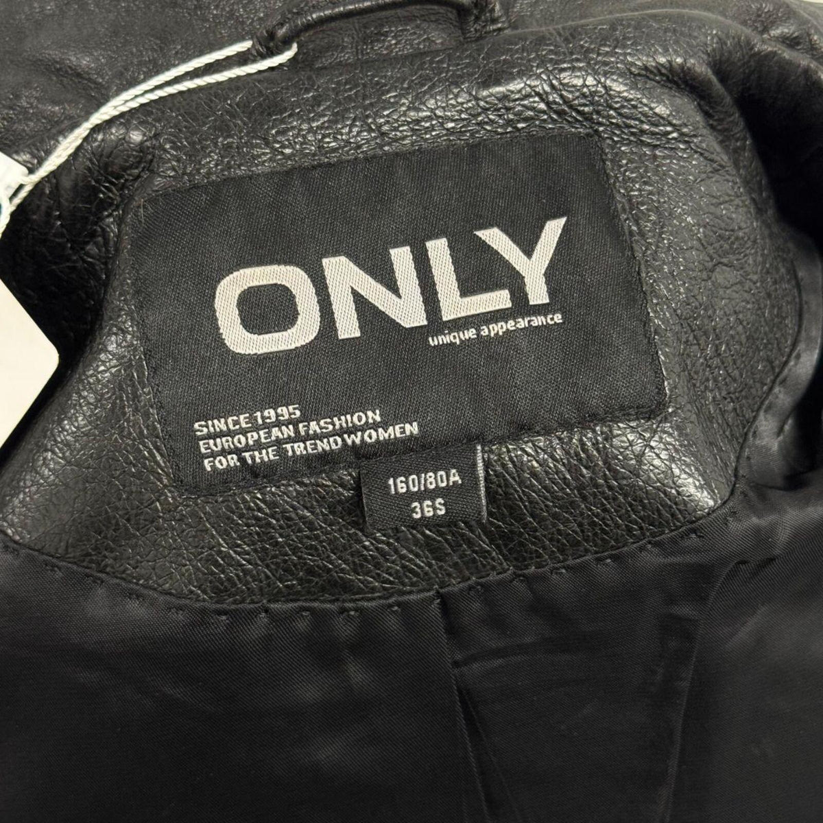 Vintage Black Military Trench Knit Hem Leather Jacket