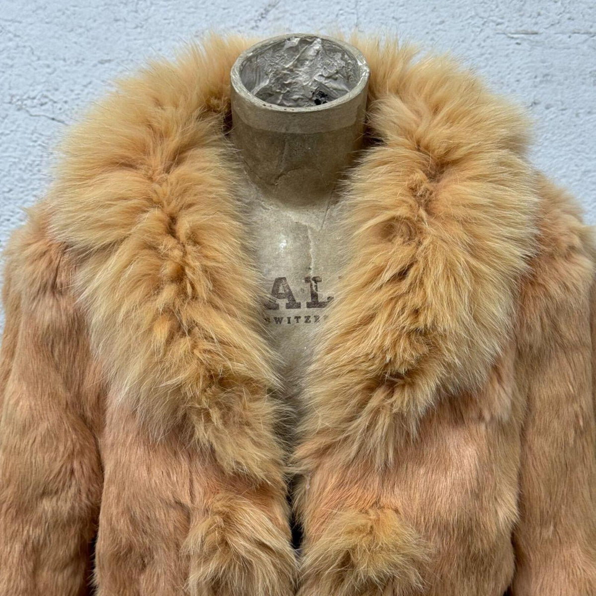 Vintage Peach Rabbit Fur Jacket with Fox Fur Trim Coat