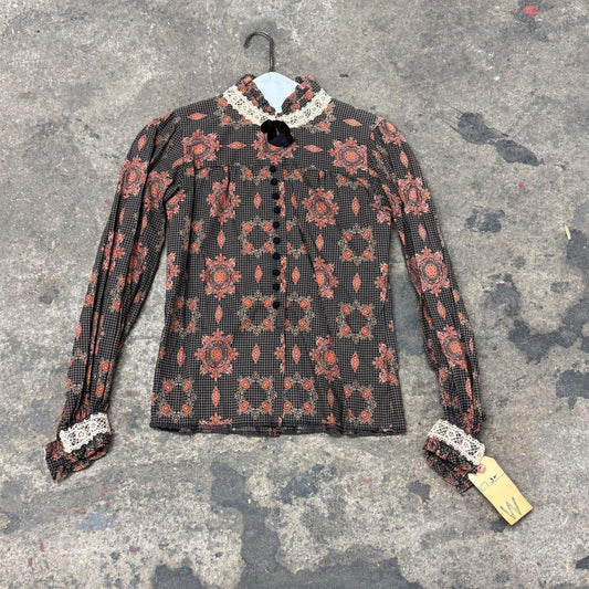 Vintage Film Costume 40s 50s Does Victorian Antique Style Black Blouse XS