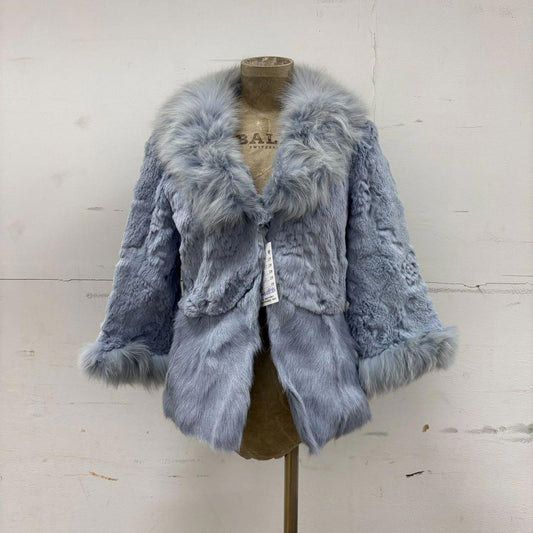 Vintage Y2K Periwinkle Blue Rabbit & Fox Fur Jacket