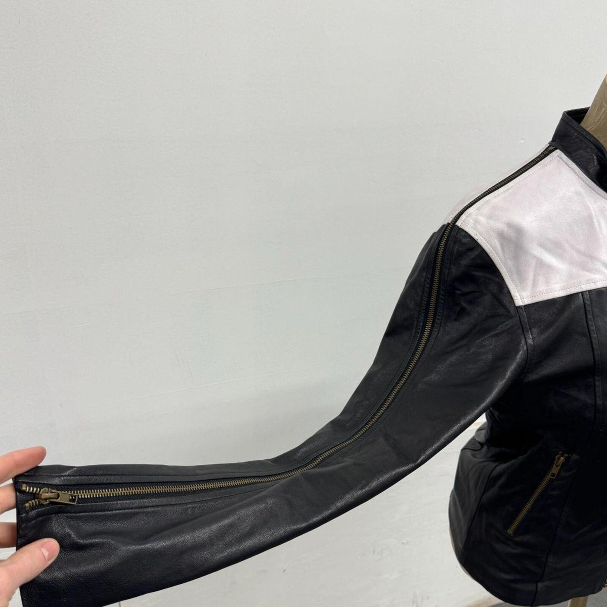 Vintage Harlequin Black & White Paneled Zip Sleeve Leather Jacket