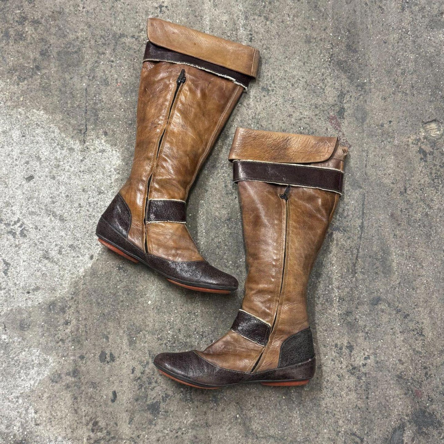 Vintage Regard Two-Tone Leather Medallion Boots