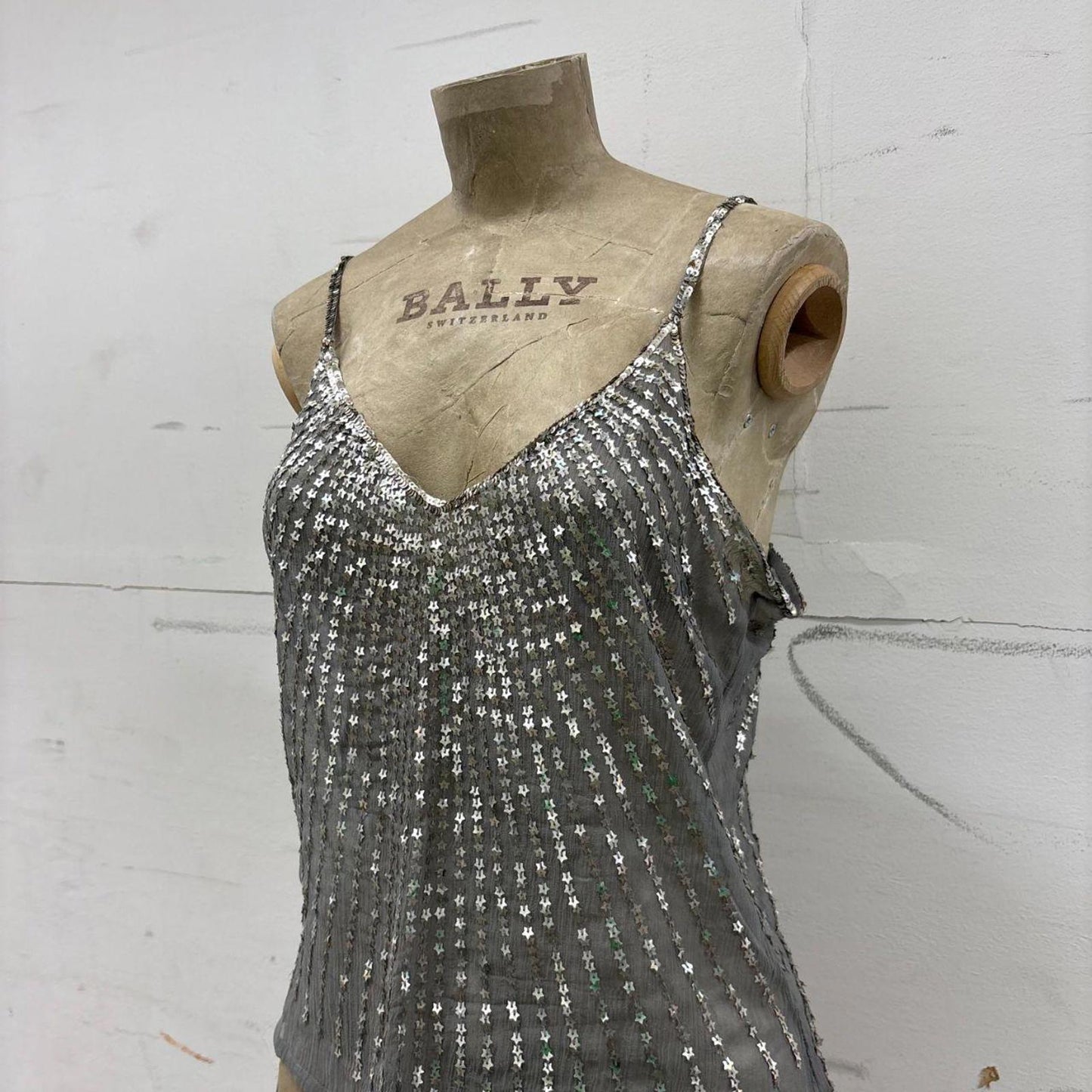 Vintage Pink Soda 100% Silk Silver Sequin Star Top