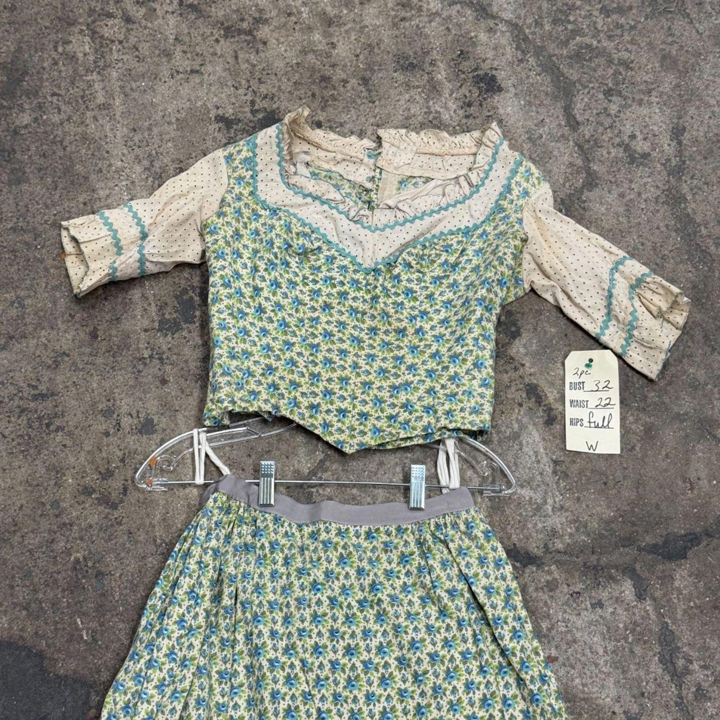 Vintage 40s does 1800s Victorian Blue 2pc Gown Prairie Dress Film Costume