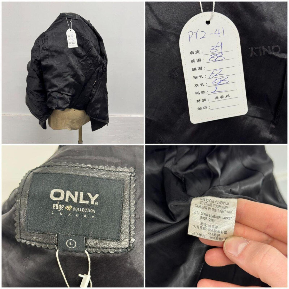 Vintage Black Funnel Neck Asymmetric Avant Garde Leather Jacket