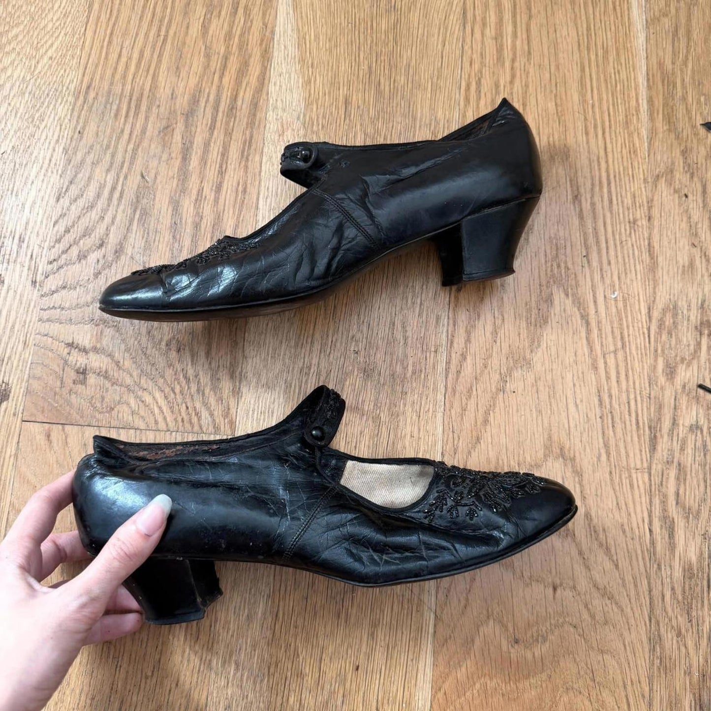 c. 1910s–1920s Sorosis Beaded Leather Mary Janes – Edwardian Antique Heels