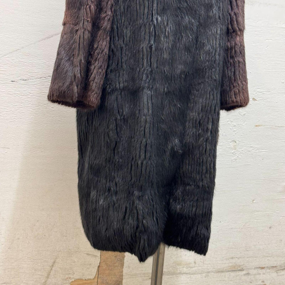 Y2K Vintage Espresso Brown Muskrat Fur Longline Coat