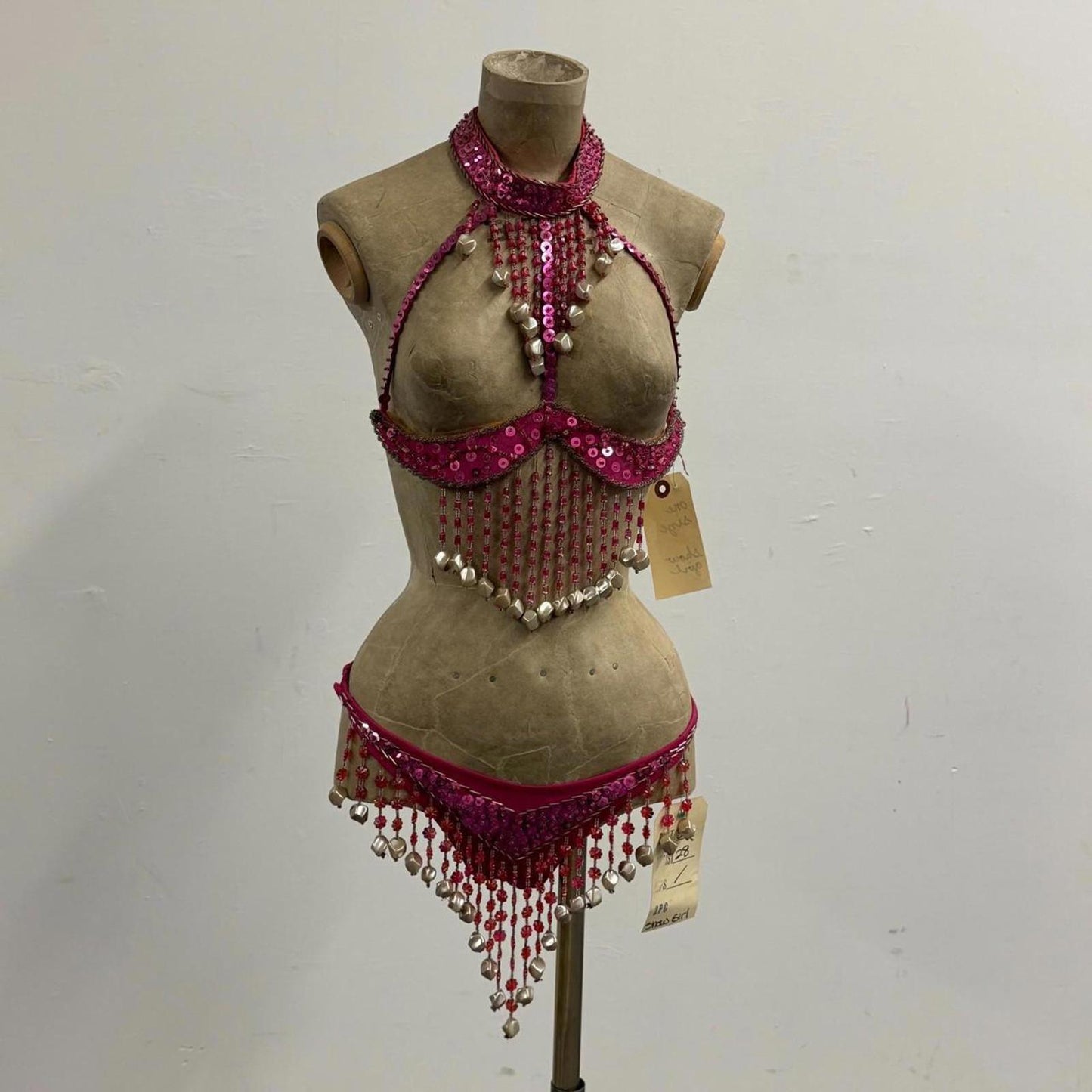 Vintage Hot Pink Sequin Burlesque Showgirl Costume Set
