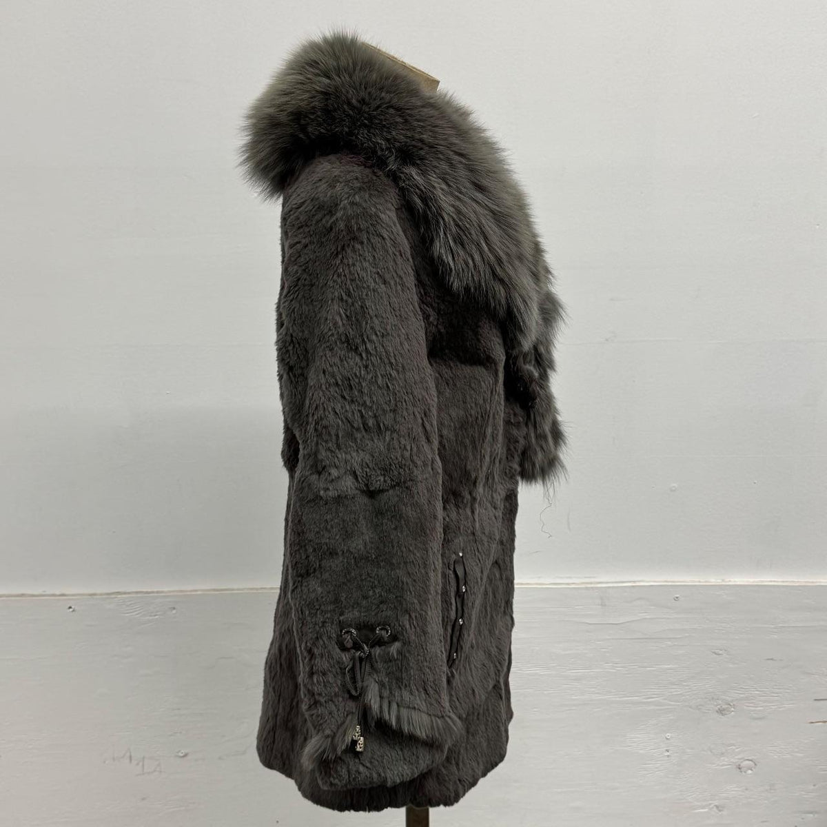 Vintage Y2K Grey Rabbit & Fox Fur Jacket Coat