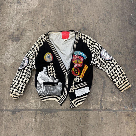 Vintage 1980s James Dean Novelty Cardigan Sweater Patchwork