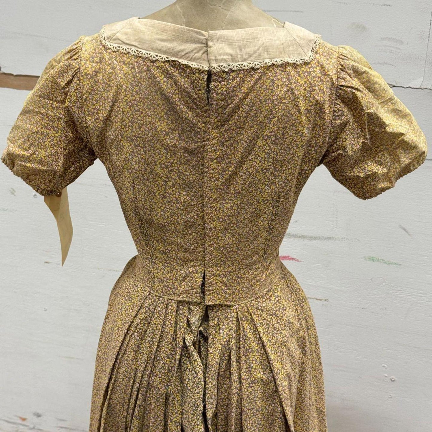 Vintage 50s does 1880s Victorian Tan Cotton Prairie Dress Western Film Costume