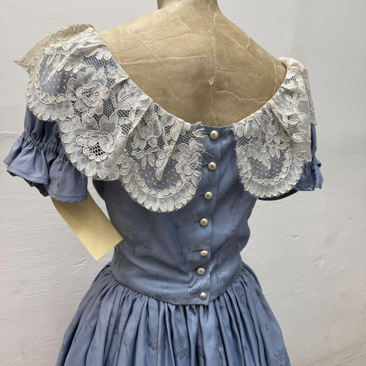 Vintage Film Costume 70s does Victorian Blue Damask Gown XXS
