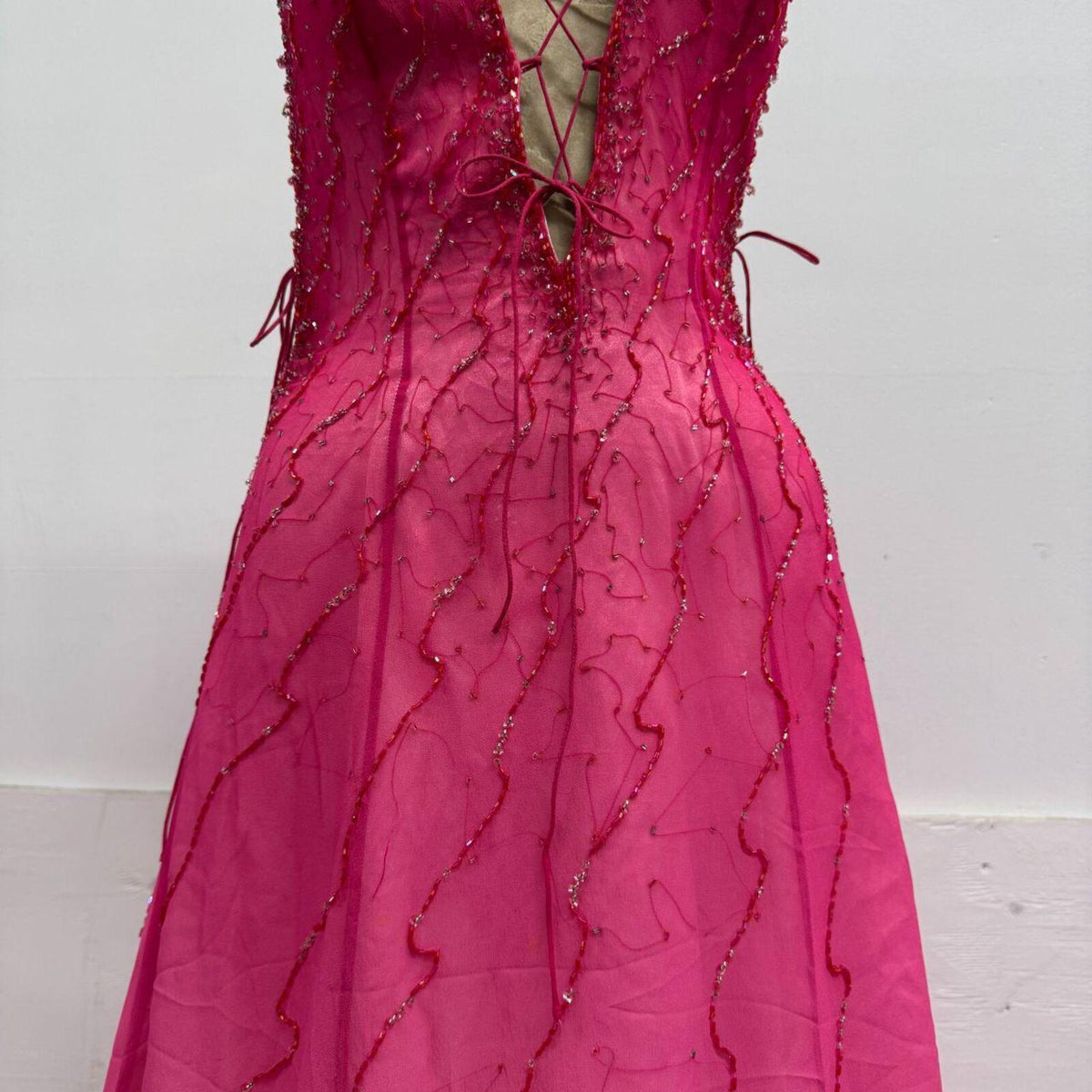 Vintage Y2K Cassandra Stone Ombré Beaded Silk Gown Pink