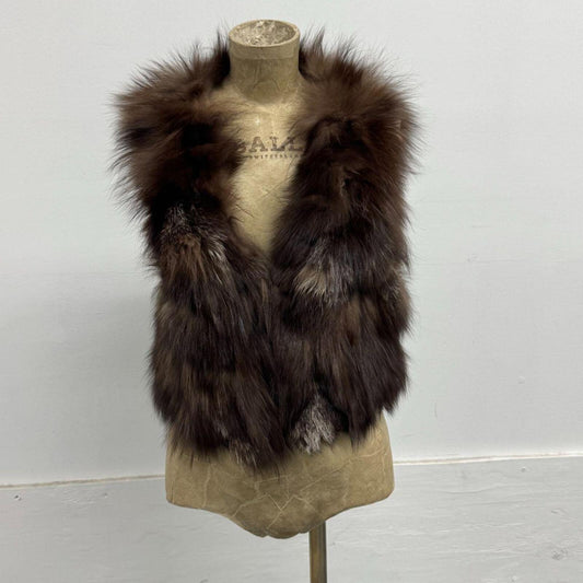 Y2K Vintage Variegated Brown Genuine Fox Fur Vest