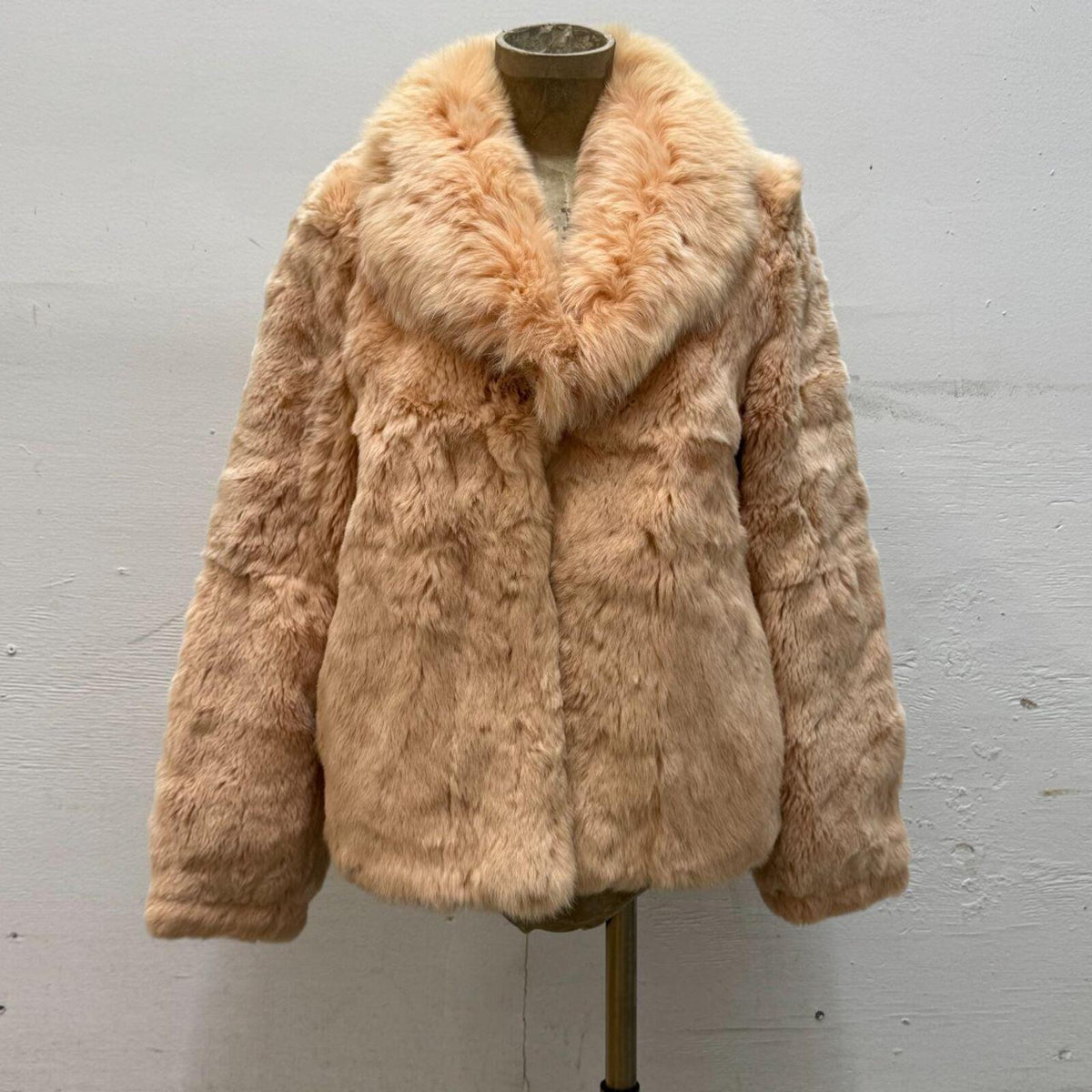 Vintage Blush Pink Rabbit & Fox Fur Jacket Coat