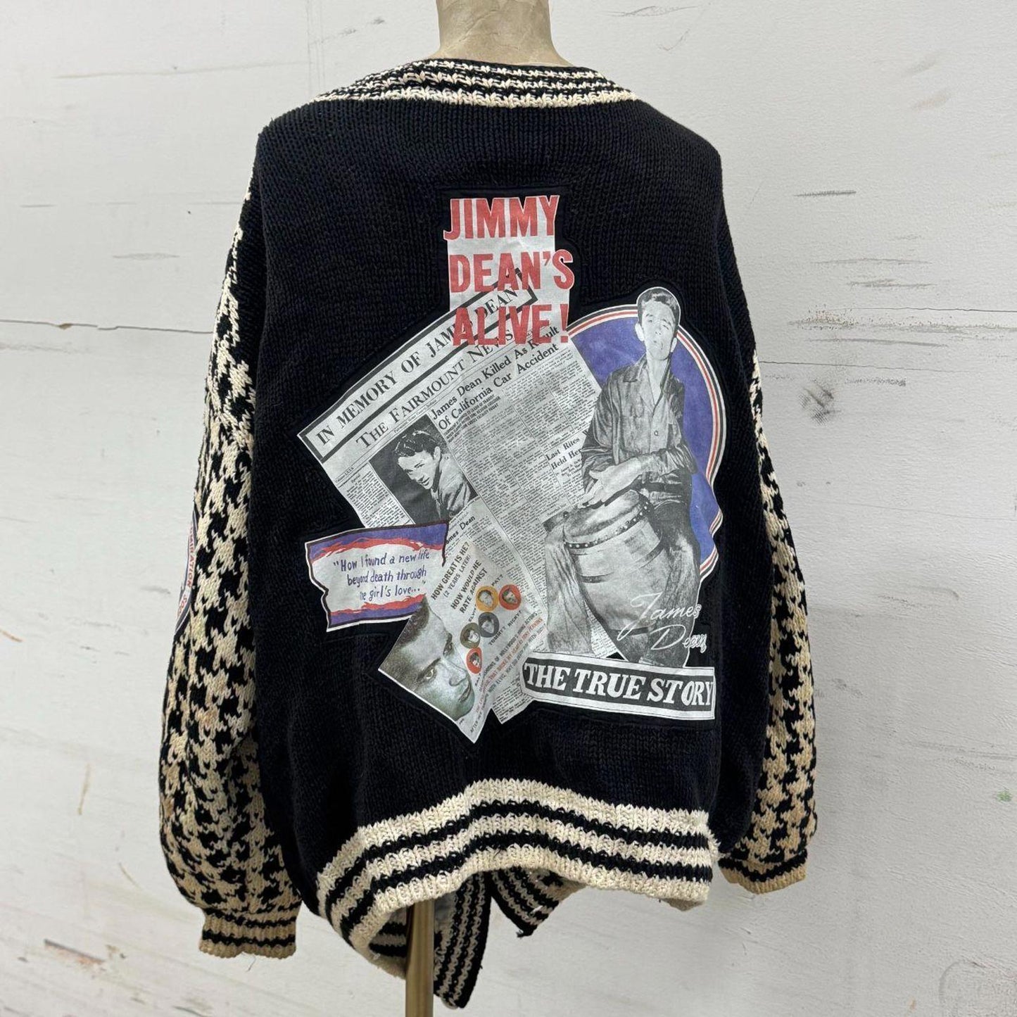 Vintage 1980s James Dean Novelty Cardigan Sweater Patchwork
