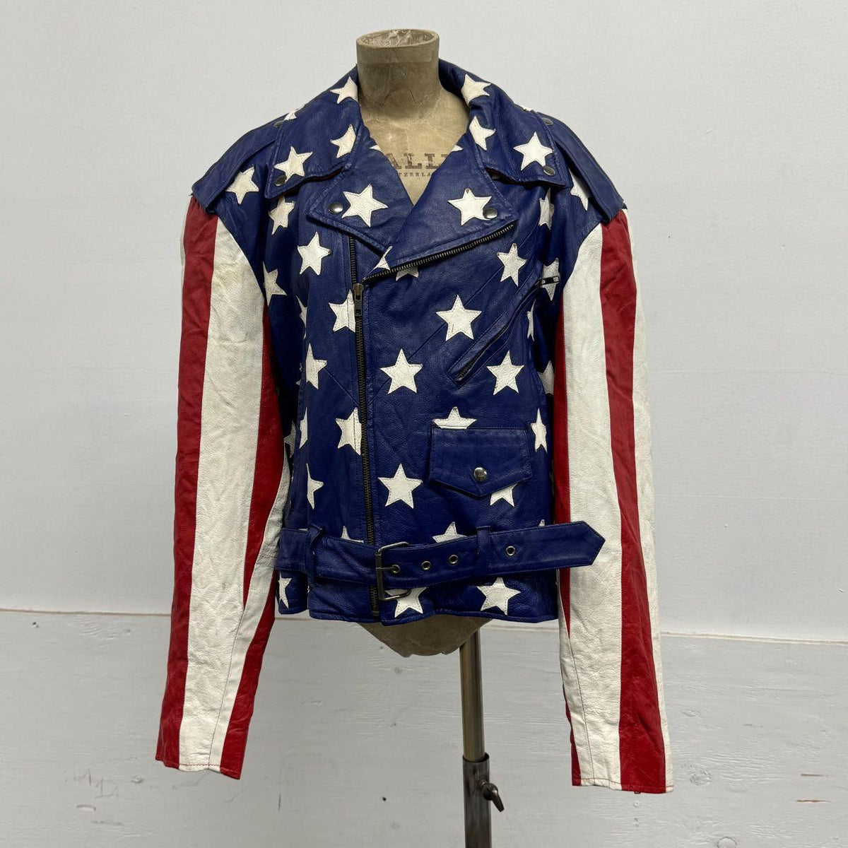 Vintage Genuine Leather "Stars & Stripes" Patriotic Motorcycle Biker Jacket