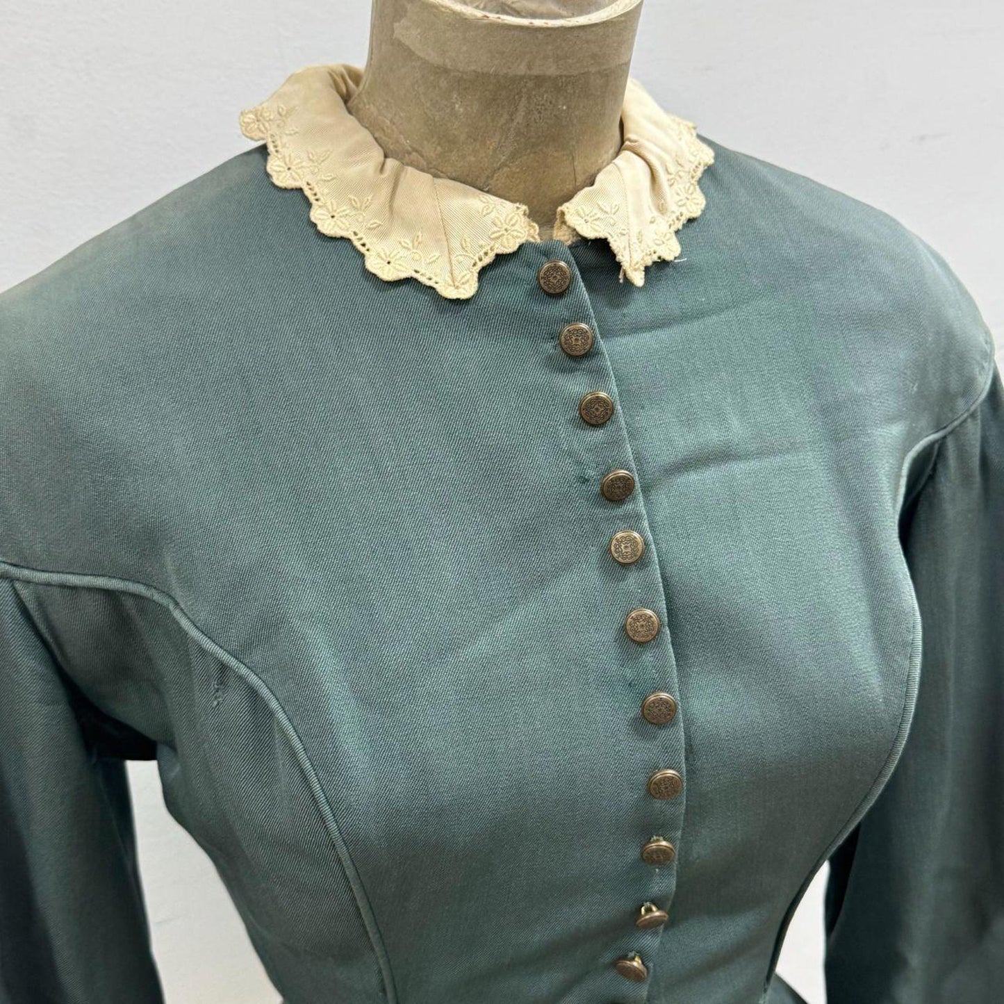 Vintage Dark Green Victorian Style Peplum Bodice 50s does 1800s Film Costume