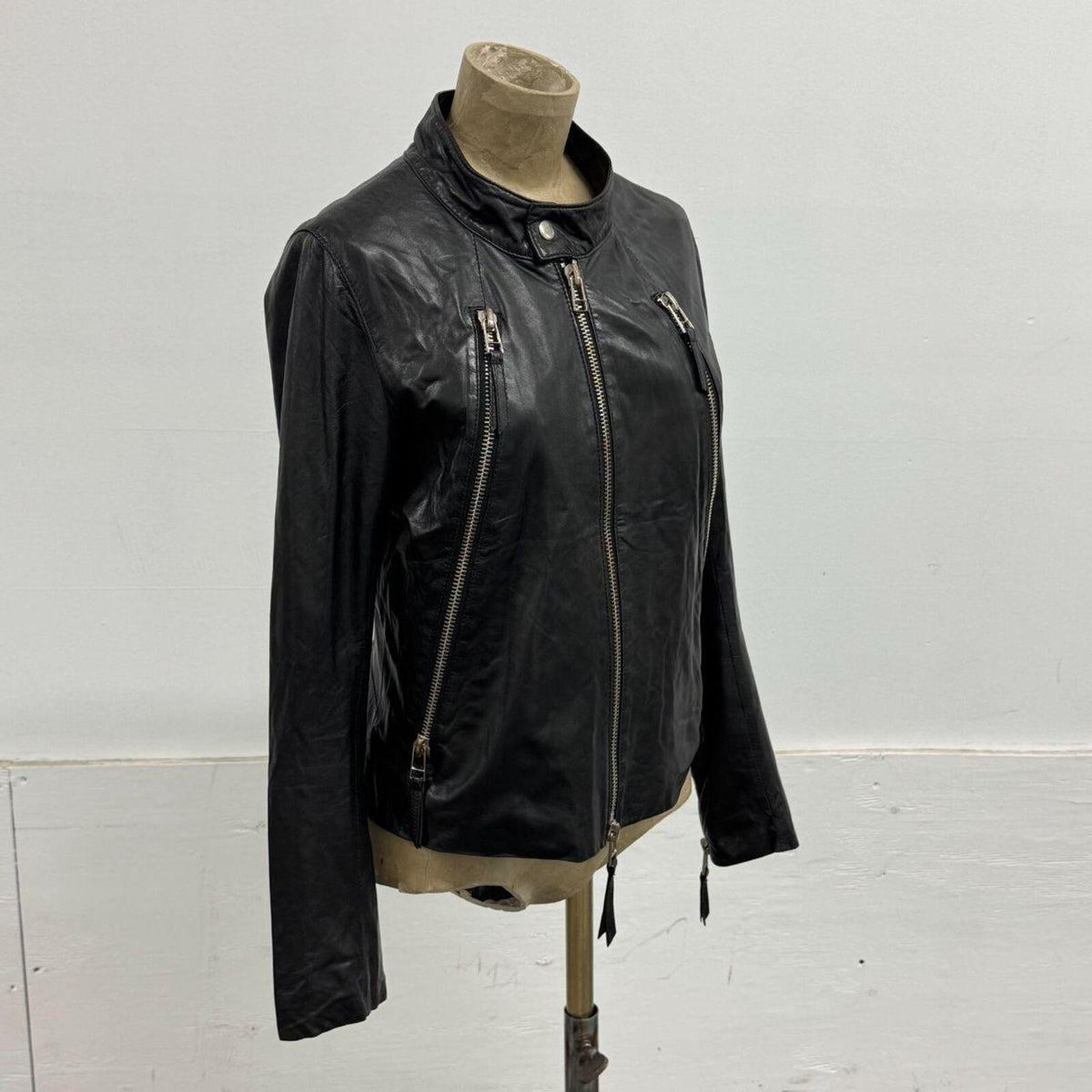 Vintage Black Multi-Zip Avant Garde Leather Moto Jacket