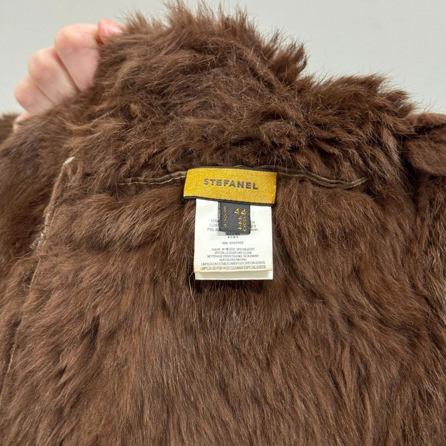Y2K Vintage Stefanel Genuine Leather Suede & Rabbit Fur Brown Longline Jacket
