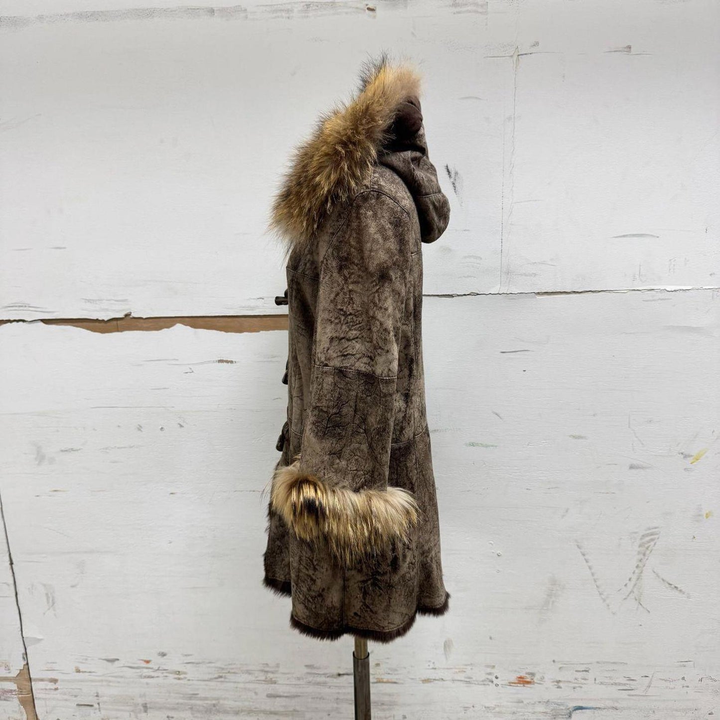Vintage Y2K does 70s Suede, Rabbit, & Raccoon Fur Penny Lane Afghan Coat