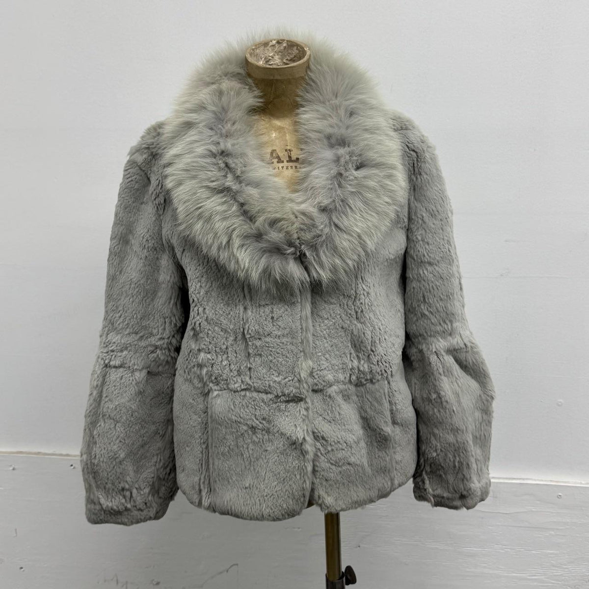 Vintage Y2K Grey Rabbit & Fox Fur Jacket Coat