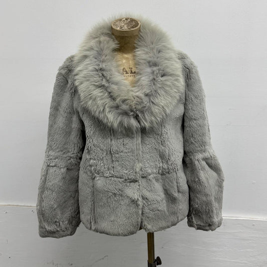 Vintage Y2K Grey Rabbit & Fox Fur Jacket Coat