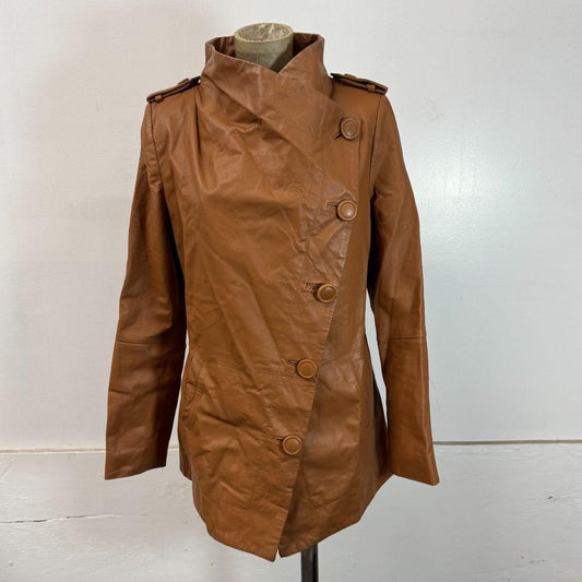 Vintage Tan Funnel Neck Asymmetric Avant Garde Leather Jacket